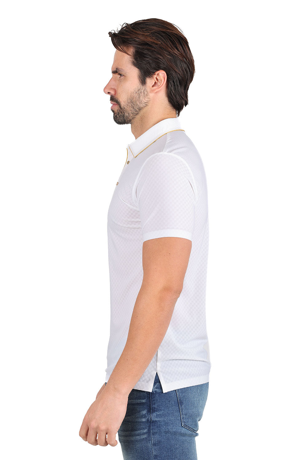 BARABAS Men's Solid Color Diamond Textured Premium Polo Shirts 2PP828 White