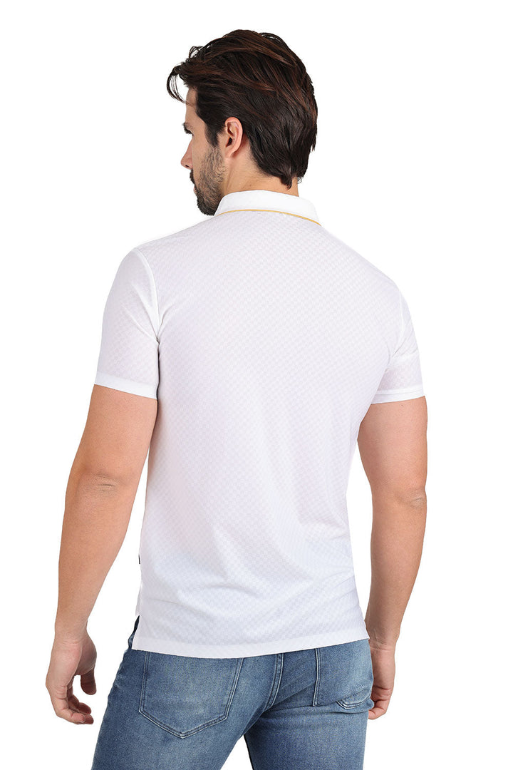 BARABAS Men's Solid Color Diamond Textured Premium Polo Shirts 2PP828 White