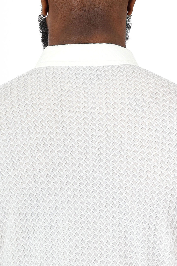 Barabas Men's  Geometric Silky Stretch Short Sleeve Polo Shirts 2PP830 White