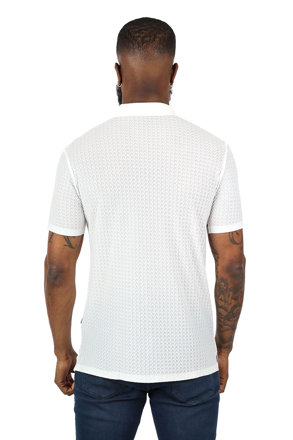 Barabas Men's  Geometric Silky Stretch Short Sleeve Polo Shirts 2PP830 White