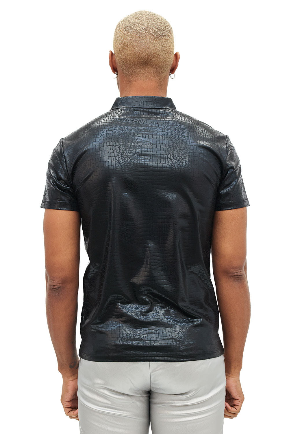 Barabas Men's Snake Luxury Metallic Print Design Polo Shirt 2PP831 Black