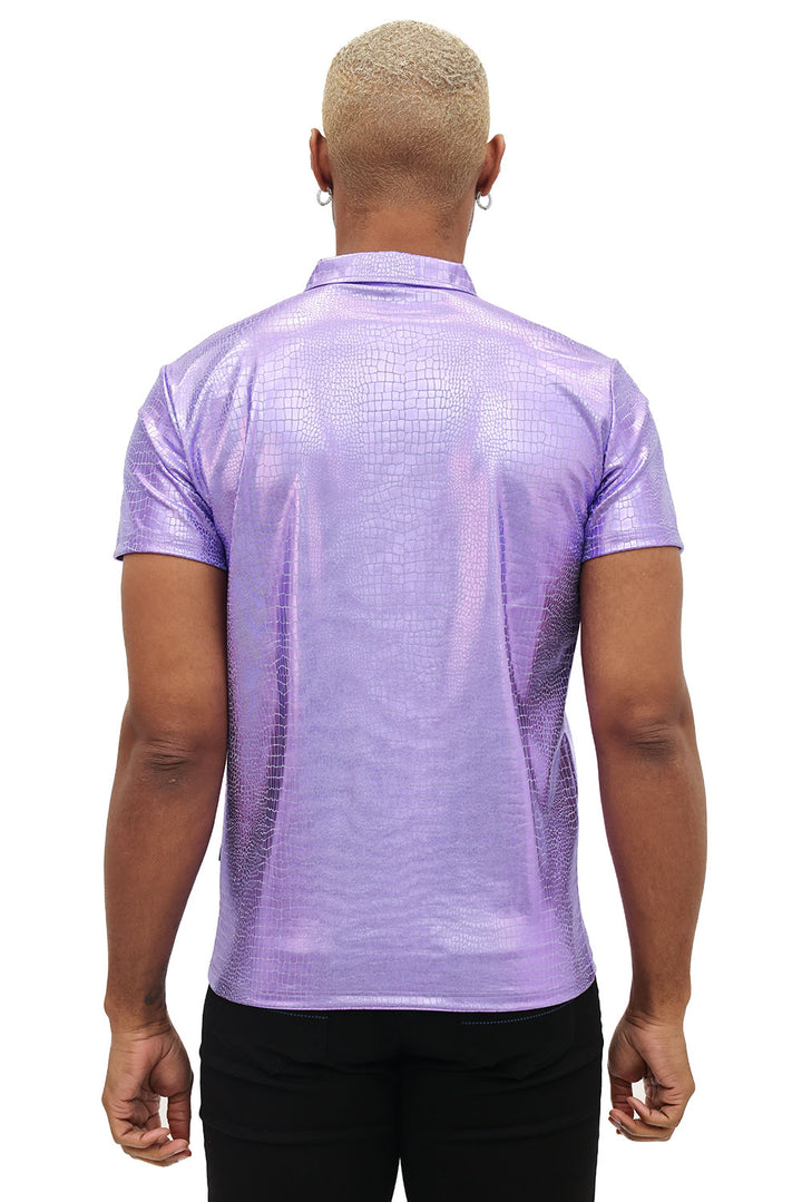 Barabas Men's Snake Luxury Metallic Print Design Polo Shirt 2PP831 Purple