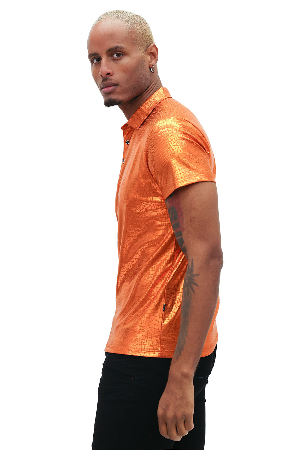 Barabas Men's Snake Luxury Metallic Print Design Polo Shirt 2PP831 orange
