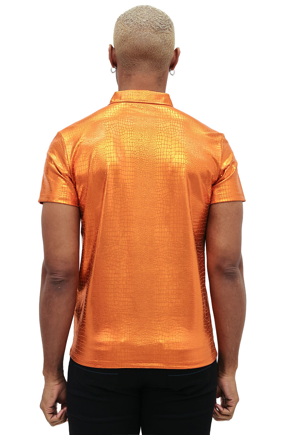 Barabas Men's Snake Luxury Metallic Print Design Polo Shirt 2PP831 orange