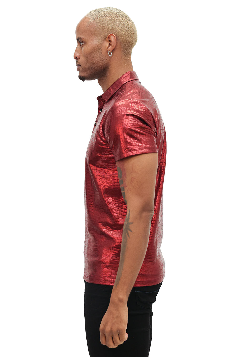 Barabas Men's Snake Luxury Metallic Print Design Polo Shirt 2PP831 Wine