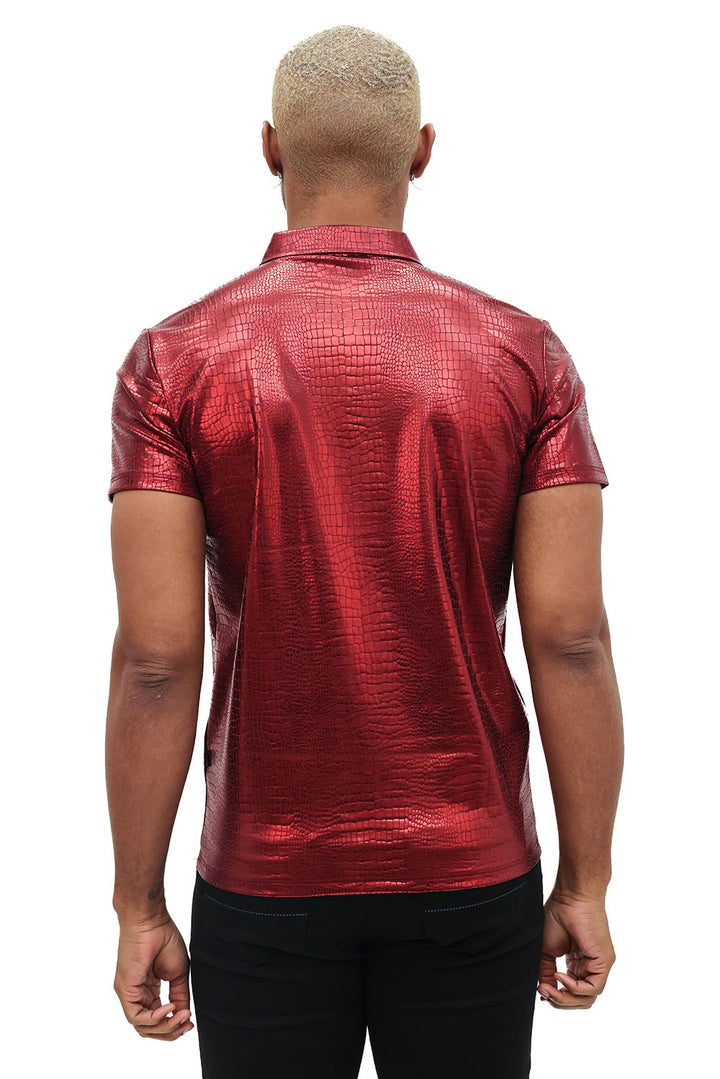 Barabas Men's Snake Luxury Metallic Print Design Polo Shirt 2PP831 Wine