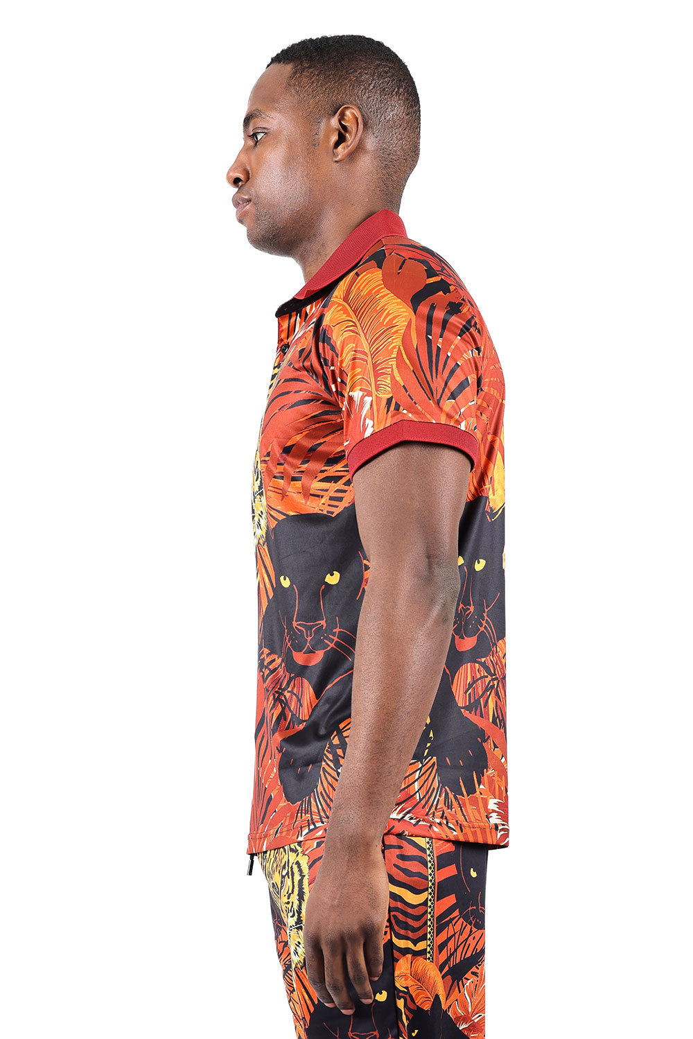 Barabas Men's Printed Tiger Floral Short Sleeve Polo Shirts 2PSP01 Gold Red