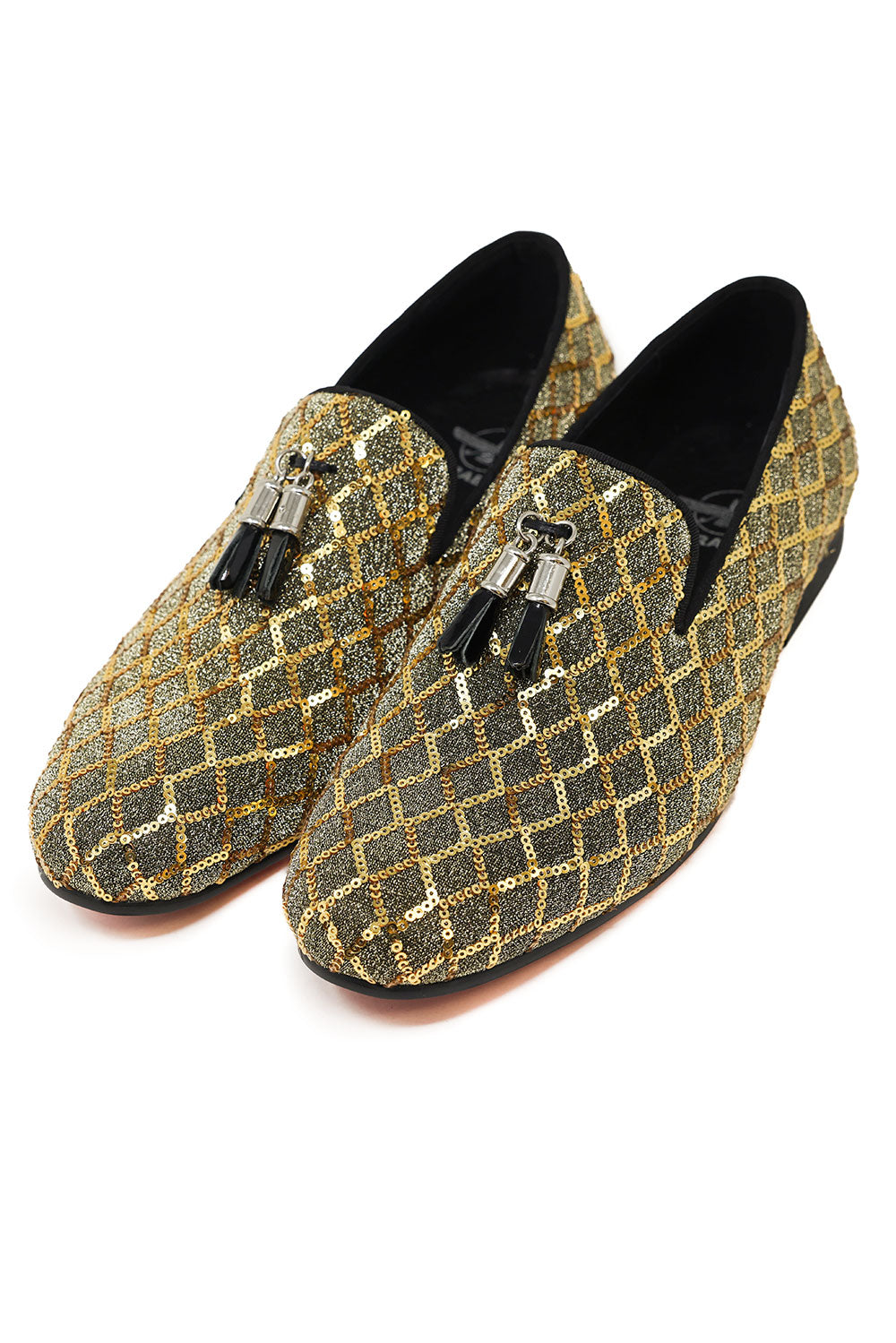 Barabas Men's Sequin Design Tassel Slip On Loafer Shoes 2SH3099 Gold