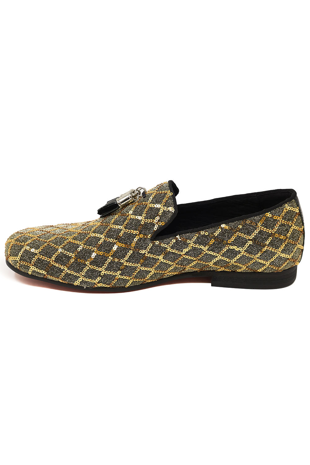 Barabas Men's Sequin Design Tassel Slip On Loafer Shoes 2SH3099 Gold