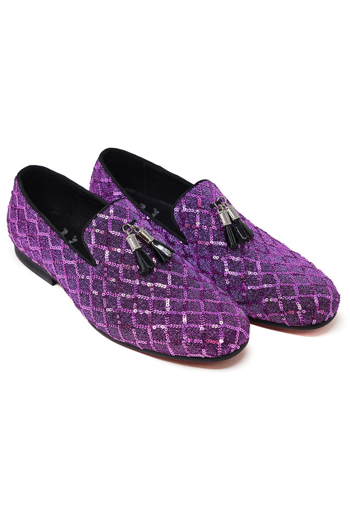 Barabas Men's Sequin Design Tassel Slip On Loafer Shoes 2SH3099 Purple