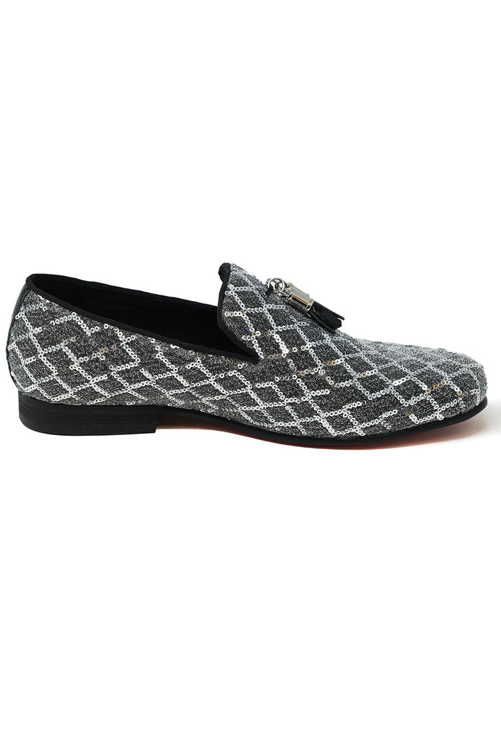Barabas Men's Sequin Design Tassel Slip On Loafer Shoes 2SH3099 Silver