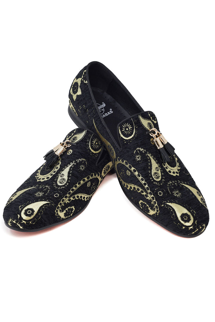 Barabas Men's Paisley Design Tassel Slip On Loafer Shoes 2SH3101 Black Gold