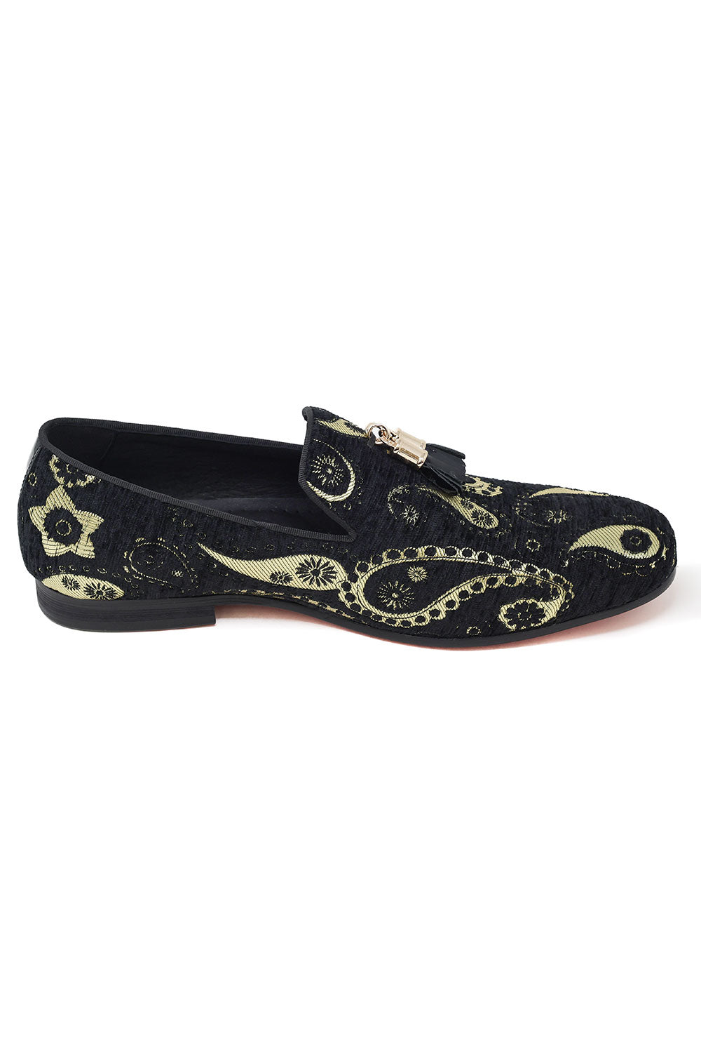 Barabas Men's Paisley Design Tassel Slip On Loafer Shoes 2SH3101 Black Gold