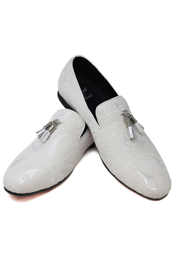 Barabas Men's Paisley Design Tassel Slip On Loafer Shoes 2SH3101 White