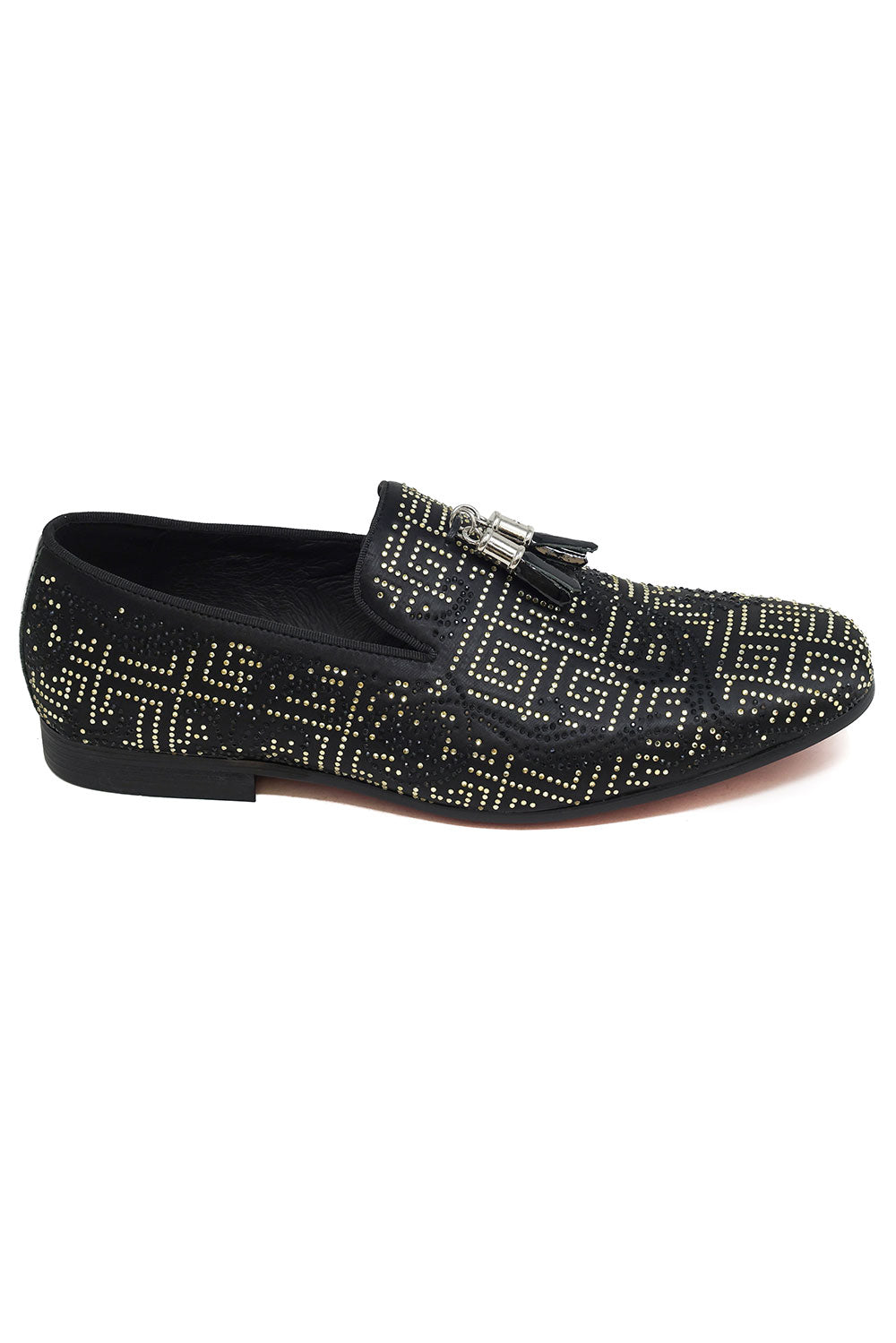 Barabas Men's Greek Key Pattern Tassel Slip On Loafer Shoes 2SH3102ST Black Gold