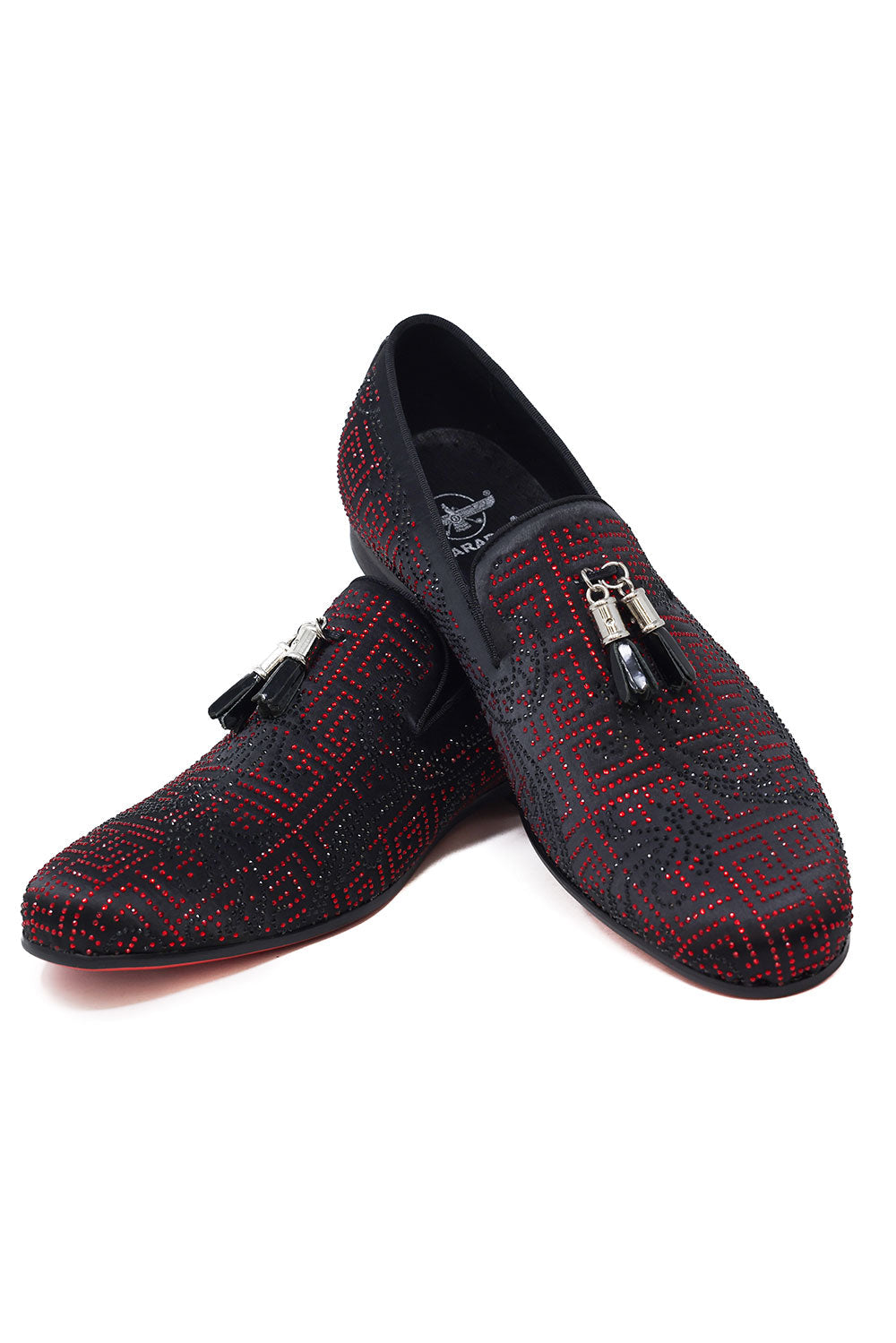 Barabas Men's Greek Key Pattern Tassel Slip On Loafer Shoes 2SH3102ST Black Red