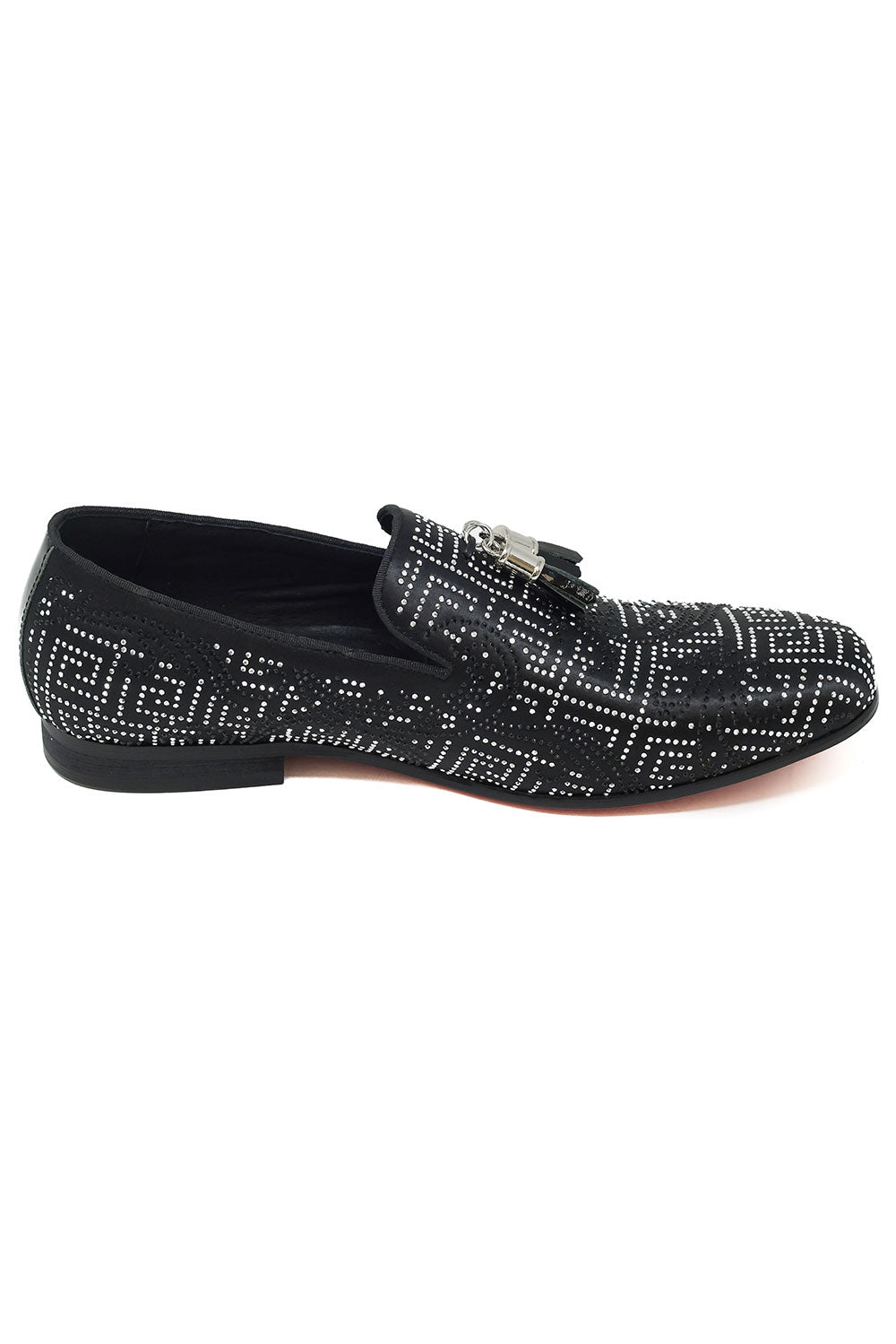 Barabas Men's Greek Key Pattern Tassel Slip On Loafer Shoes 2SH3102ST Black Silver