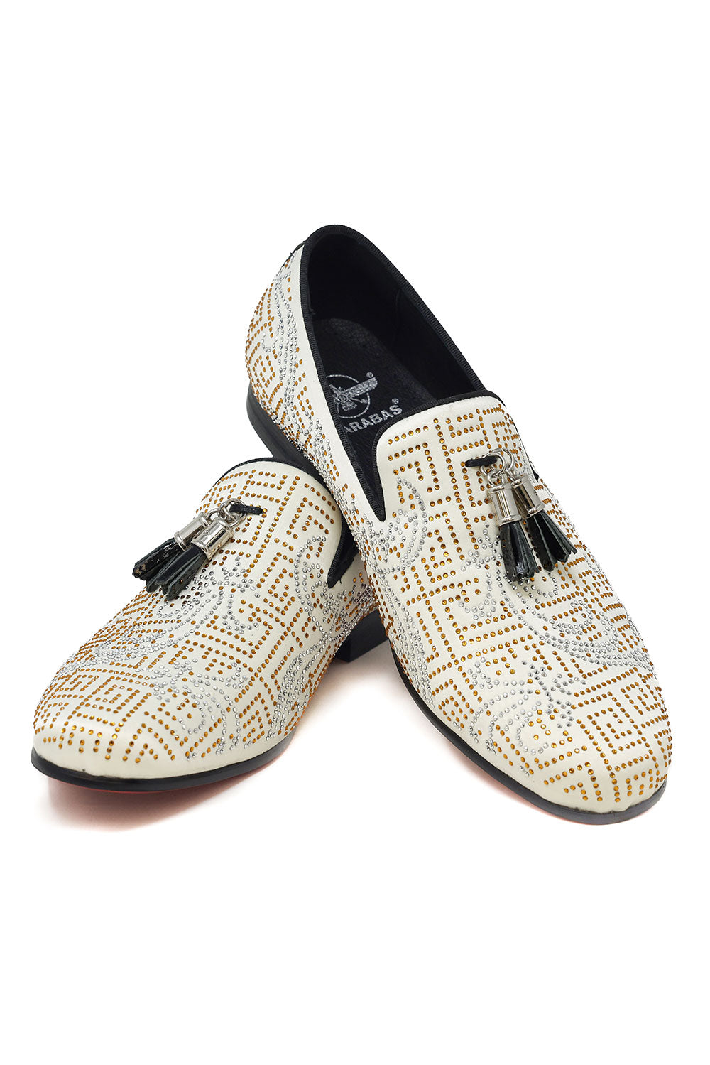 Barabas Men's Greek Key Pattern Tassel Slip On Loafer Shoes 2SH3102ST Cream Gold