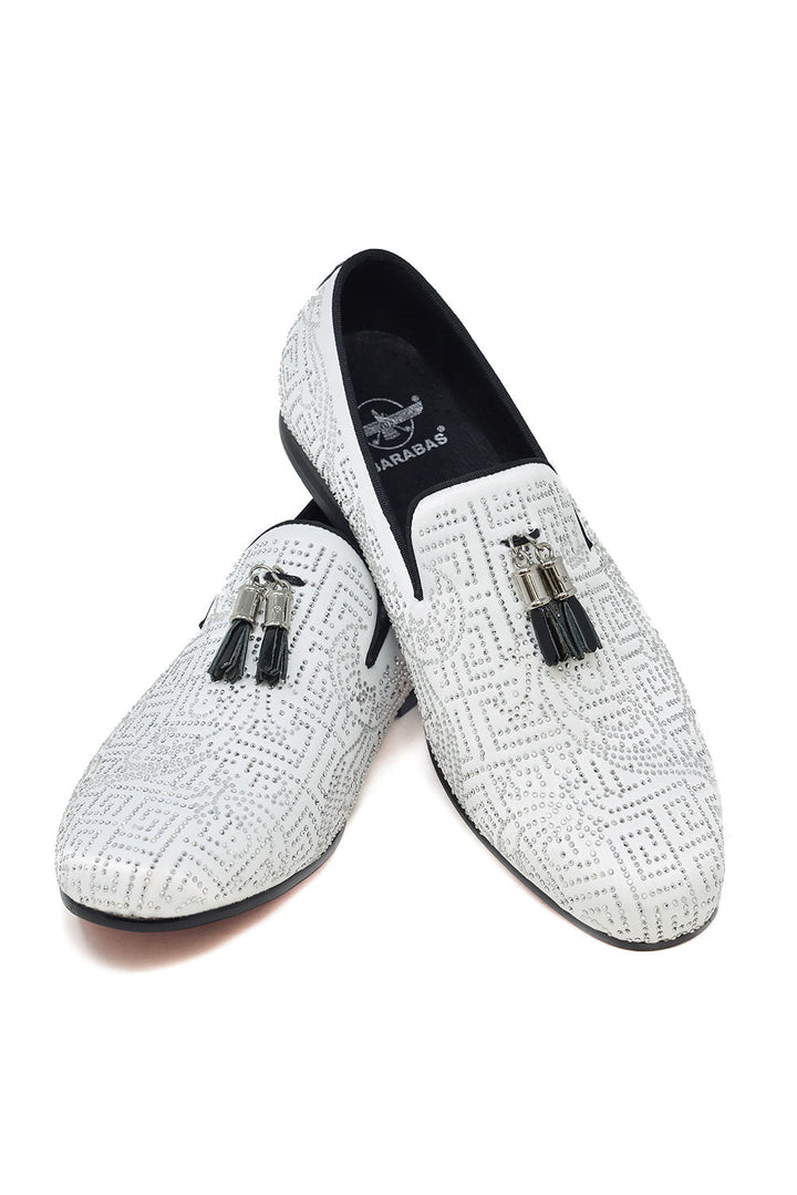 Barabas Men's Greek Key Pattern Tassel Slip On Loafer Shoes 2SH3102ST White