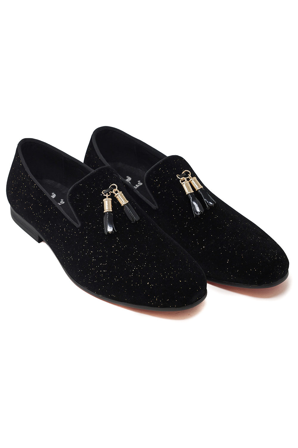 BARABAS Men's Glittery Shiny Luxury Tassel Loafer Shoes 2SH3106 Black Gold