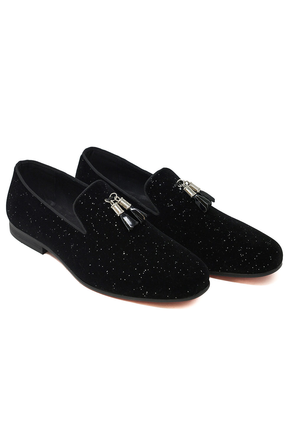 BARABAS Men's Glittery Shiny Luxury Tassel Loafer Shoes 2SH3106 Black Silver