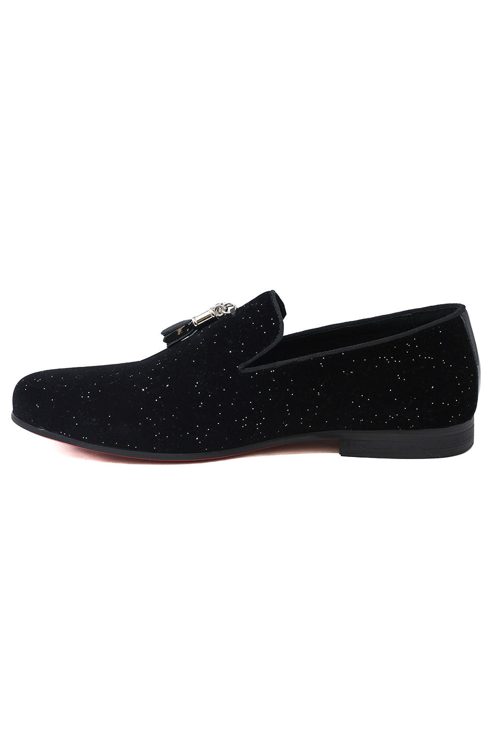 BARABAS Men's Glittery Shiny Luxury Tassel Loafer Shoes 2SH3106 Black Silver