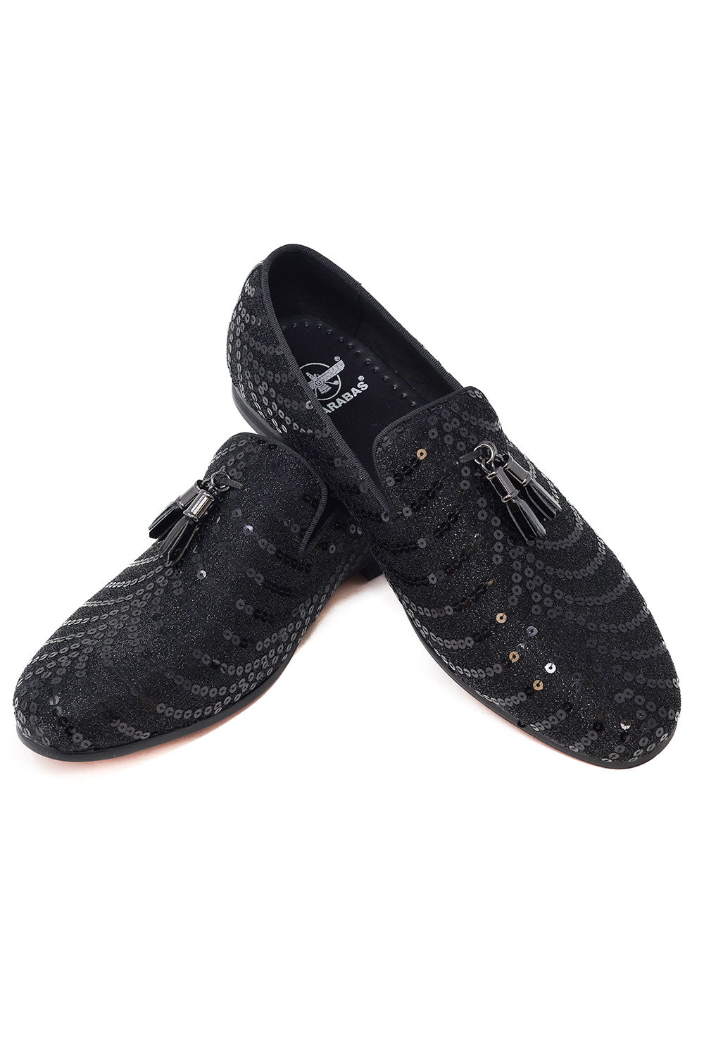 Barabas Men's Sequin Design Tassel Slip On Loafer Shoes 2SHR8 Black Black