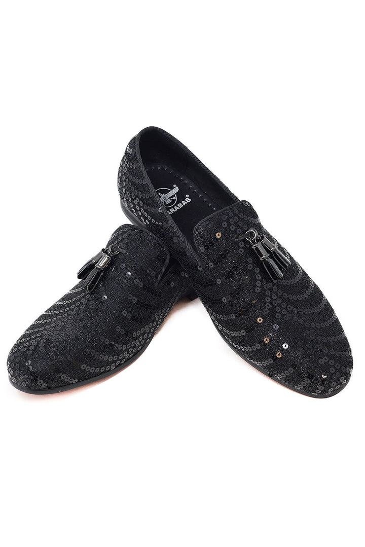 Barabas Men's Sequin Design Tassel Slip On Loafer Shoes 2SHR8 Black Silver