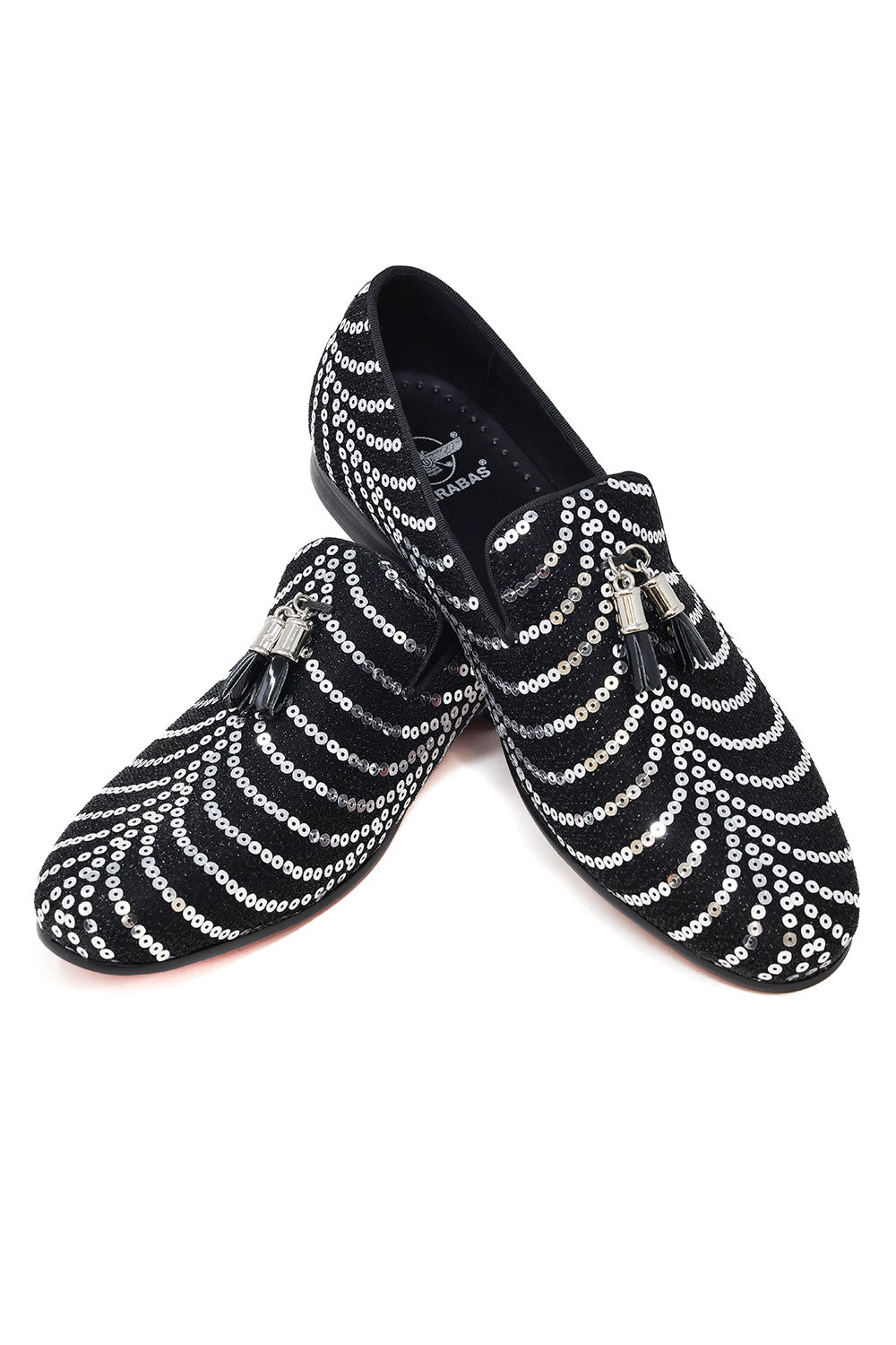 Barabas Men's Sequin Design Tassel Slip On Loafer Shoes Black Silver
