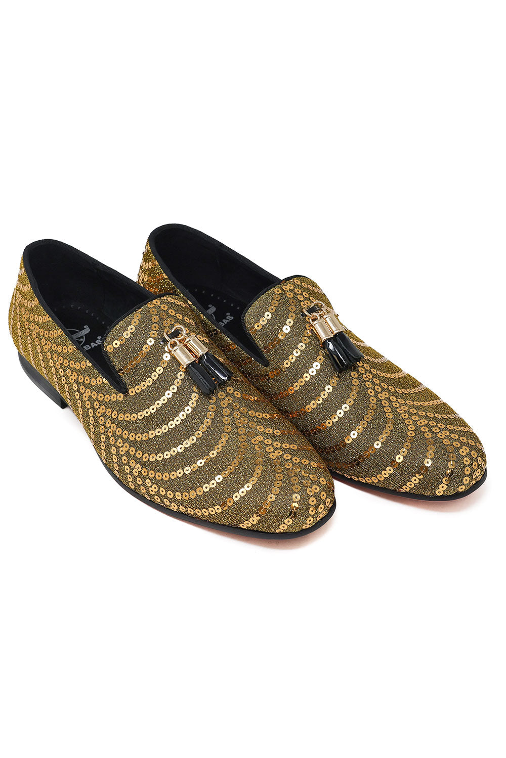 Barabas Men's Sequin Design Tassel Slip On Loafer Shoes 2SHR8 Gold