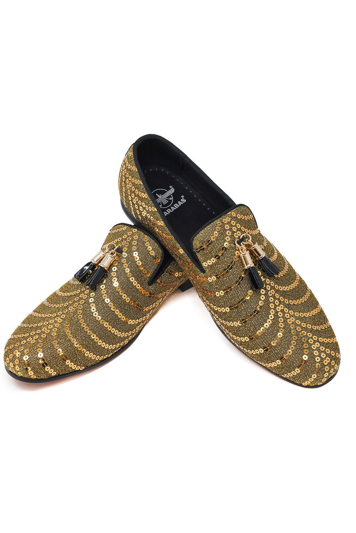 Barabas Men's Sequin Design Tassel Slip On Loafer Shoes 2SHR8 Gold
