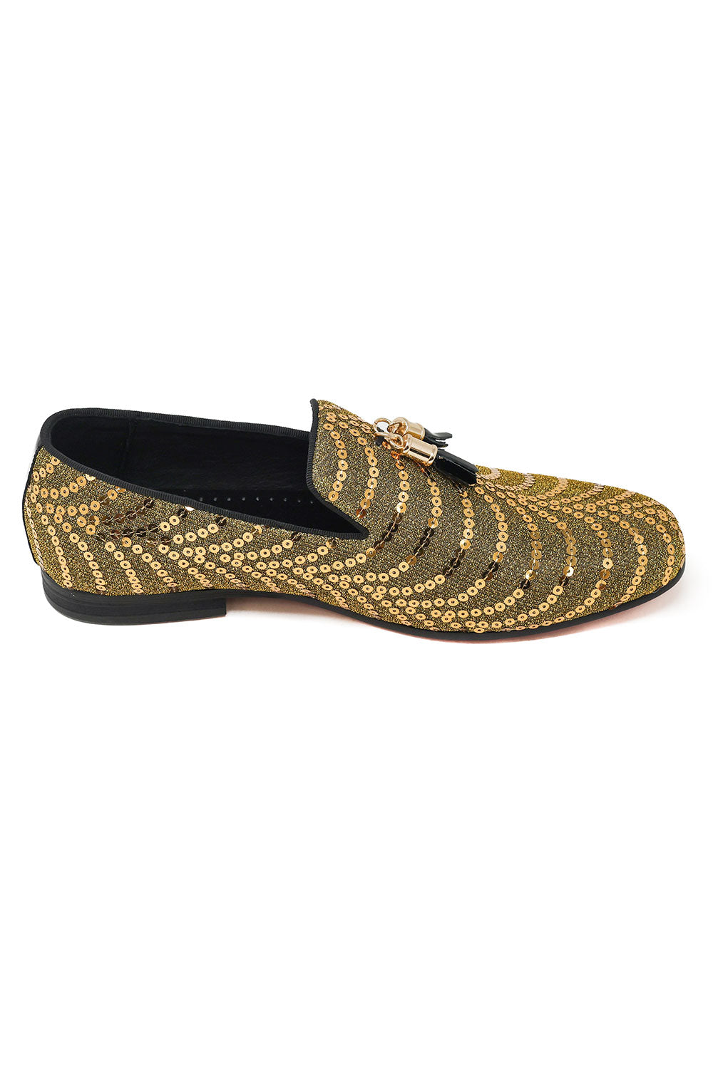 Barabas Men's Sequin Design Tassel Slip On Loafer Shoes 2SHR8 Gold
