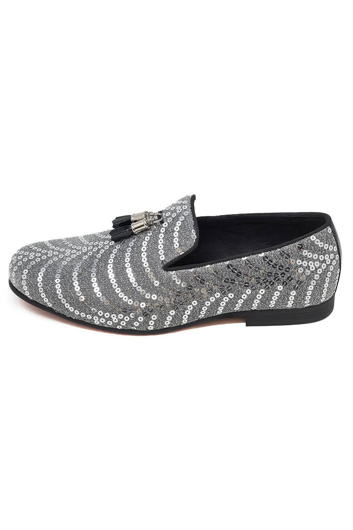 Barabas Men's Sequin Design Tassel Slip On Loafer Shoes 2SHR8 Grey Silver