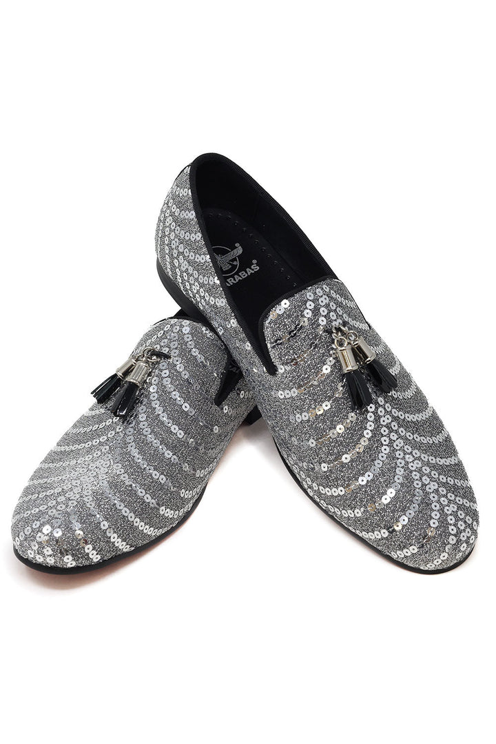 Barabas Men's Sequin Design Tassel Slip On Loafer Shoes 2SHR8 Grey Silver
