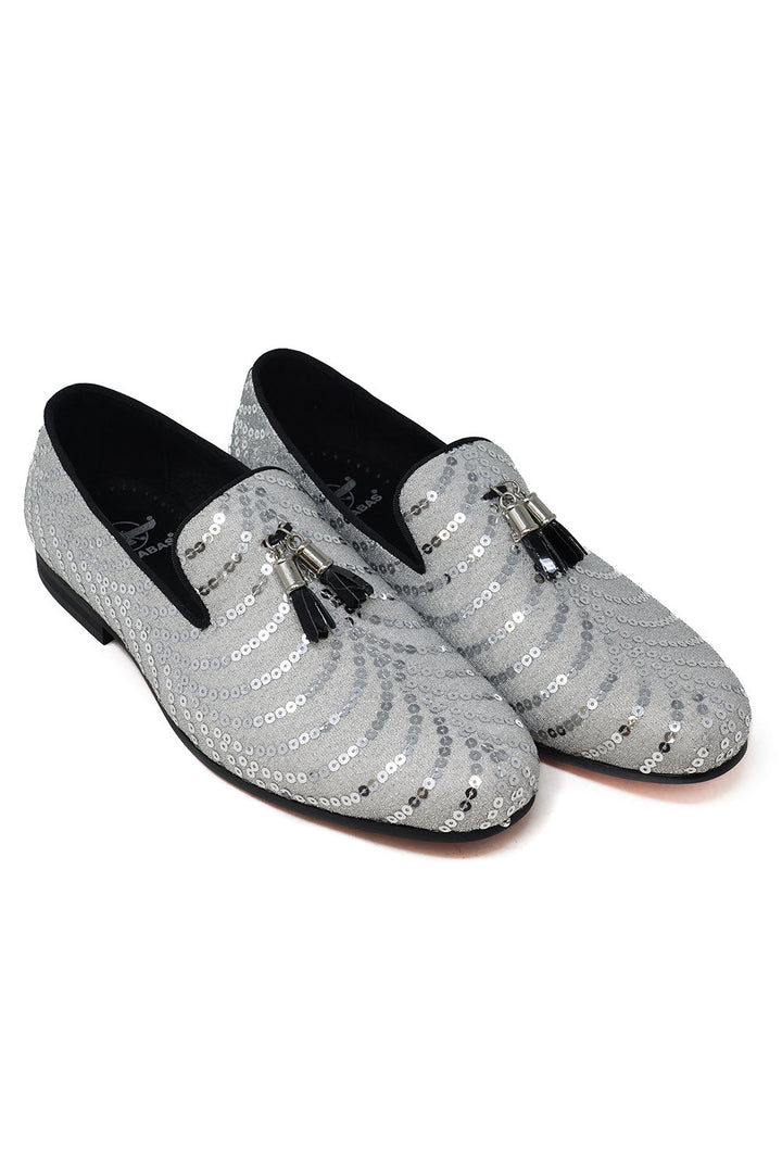 Barabas Men's Sequin Design Tassel Slip On Loafer Shoes 2SHR8 White Silver