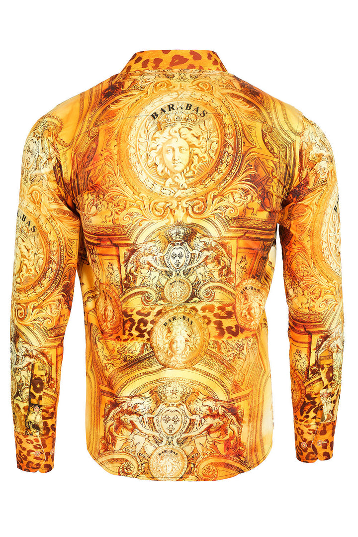 BARABAS Men's Medusa Floral Angeles Baroque Long Sleeve Shirt 2SP220 Rust
