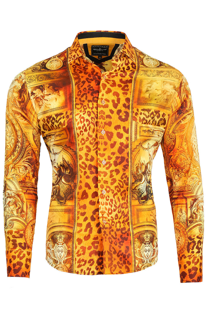 BARABAS Men's Medusa Floral Angeles Baroque Long Sleeve Shirt 2SP220 Gold