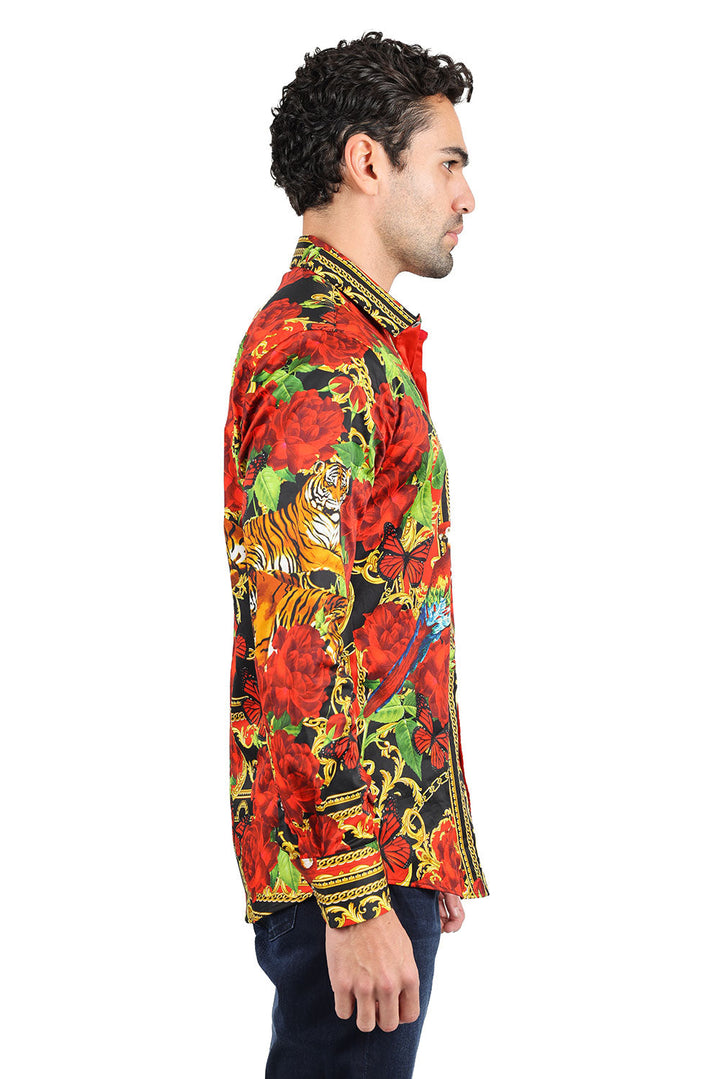 BARABAS Men's Tiger Floral Butterfly Luxury Shirt Long Sleeve 2SP224