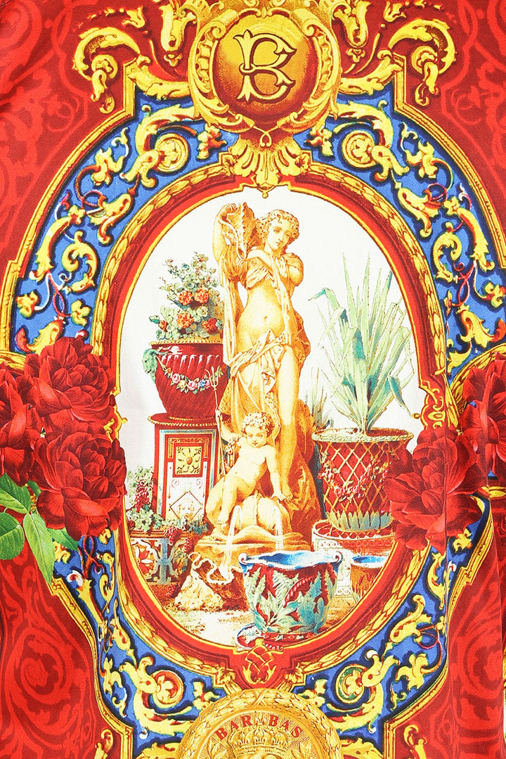 BARABAS men's Baroque Angels Floral Printed Long Sleeve Shirts 2SP26 Red Blue