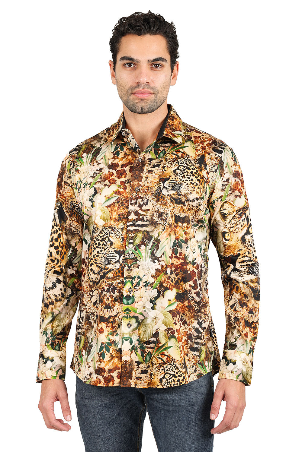 BARABAS men's tiger leopard floral printed long sleeve shirts 2SP29