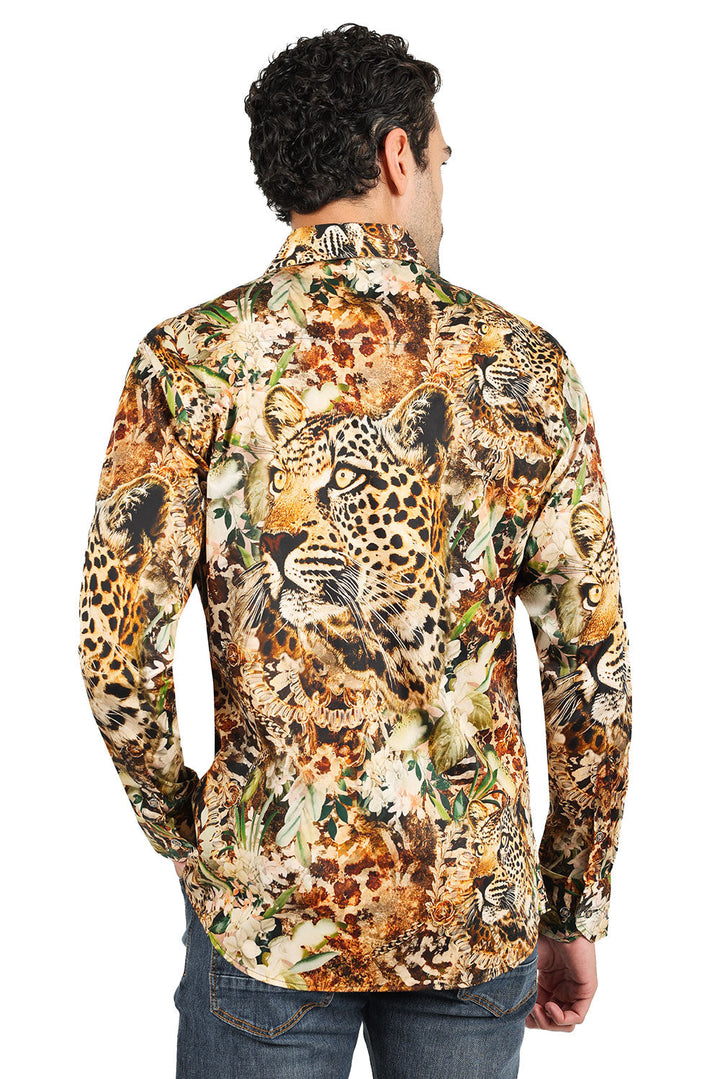 BARABAS men's tiger leopard floral printed long sleeve shirts 2SP29