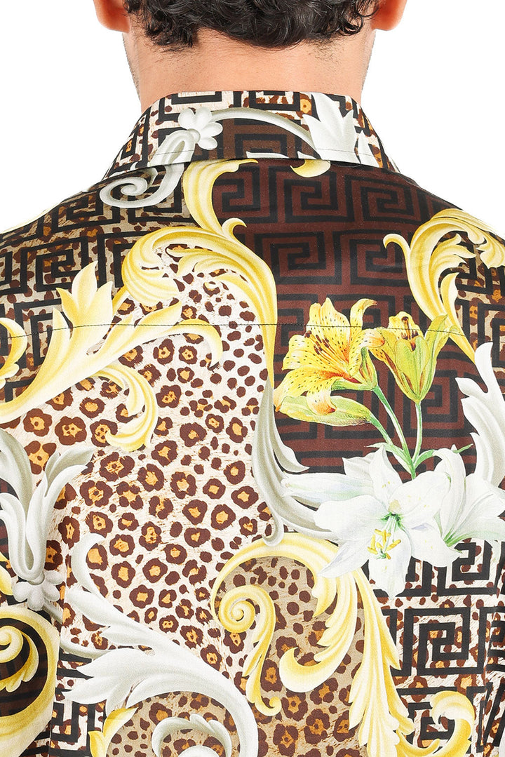 BARABAS men's Leopard Floral Greek Key Pattern Baroque Shirts 2SP34