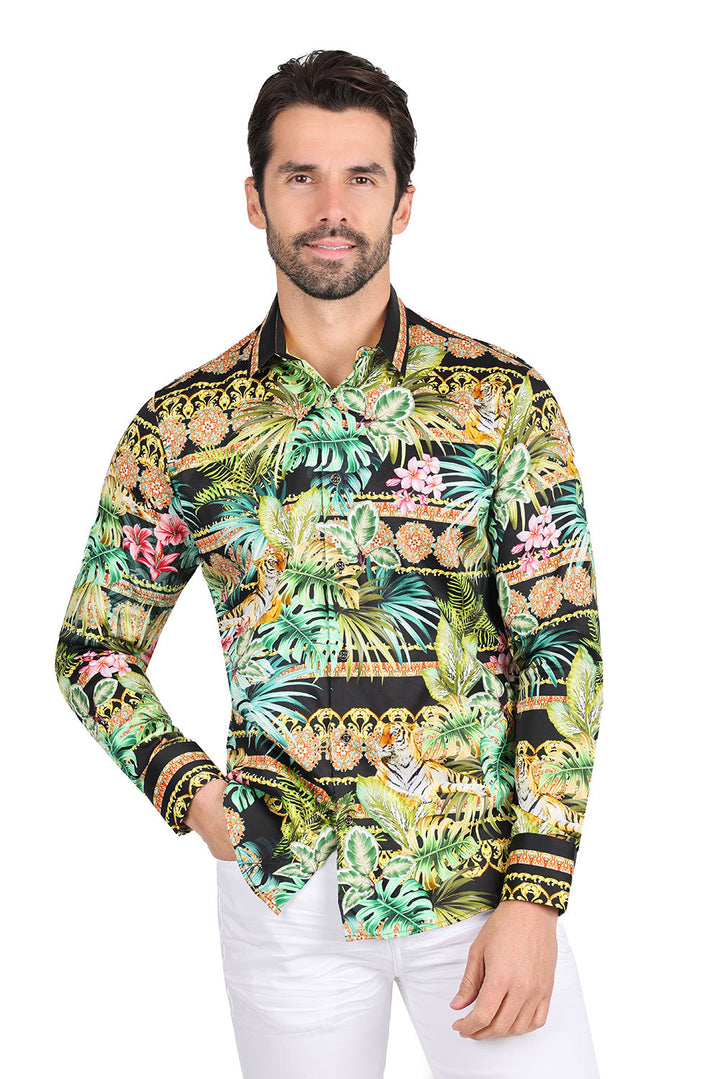 Barabas Men's Floral Printed Casual Cotton Long Sleeve Shirts 2SP39