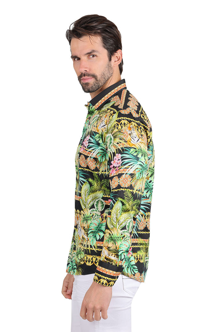 Barabas Men's Floral Printed Casual Cotton Long Sleeve Shirts 2SP39