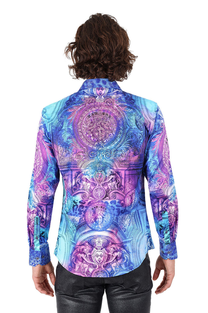 BARABAS Men's Rhinestone Medusa Floral Angeles Baroque Shirt 2SPR220 Multi Color