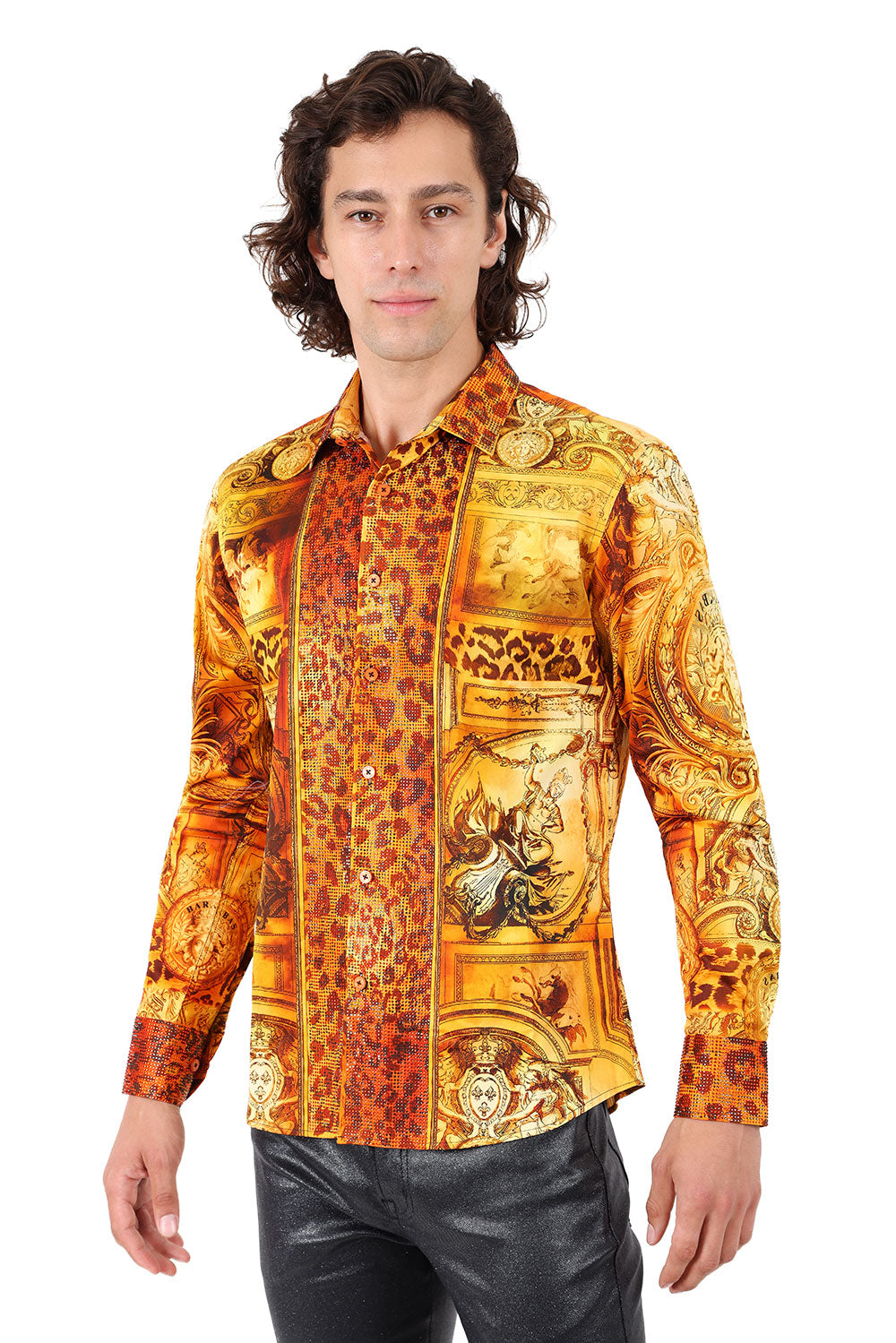 BARABAS Men's Rhinestone Medusa Floral Angeles Baroque Shirt 2SPR220 Multi