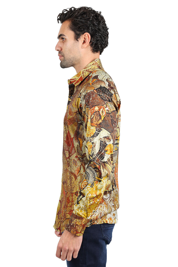 BARABAS men's Peacock Abstract printed long sleeve shirts 2SPR31