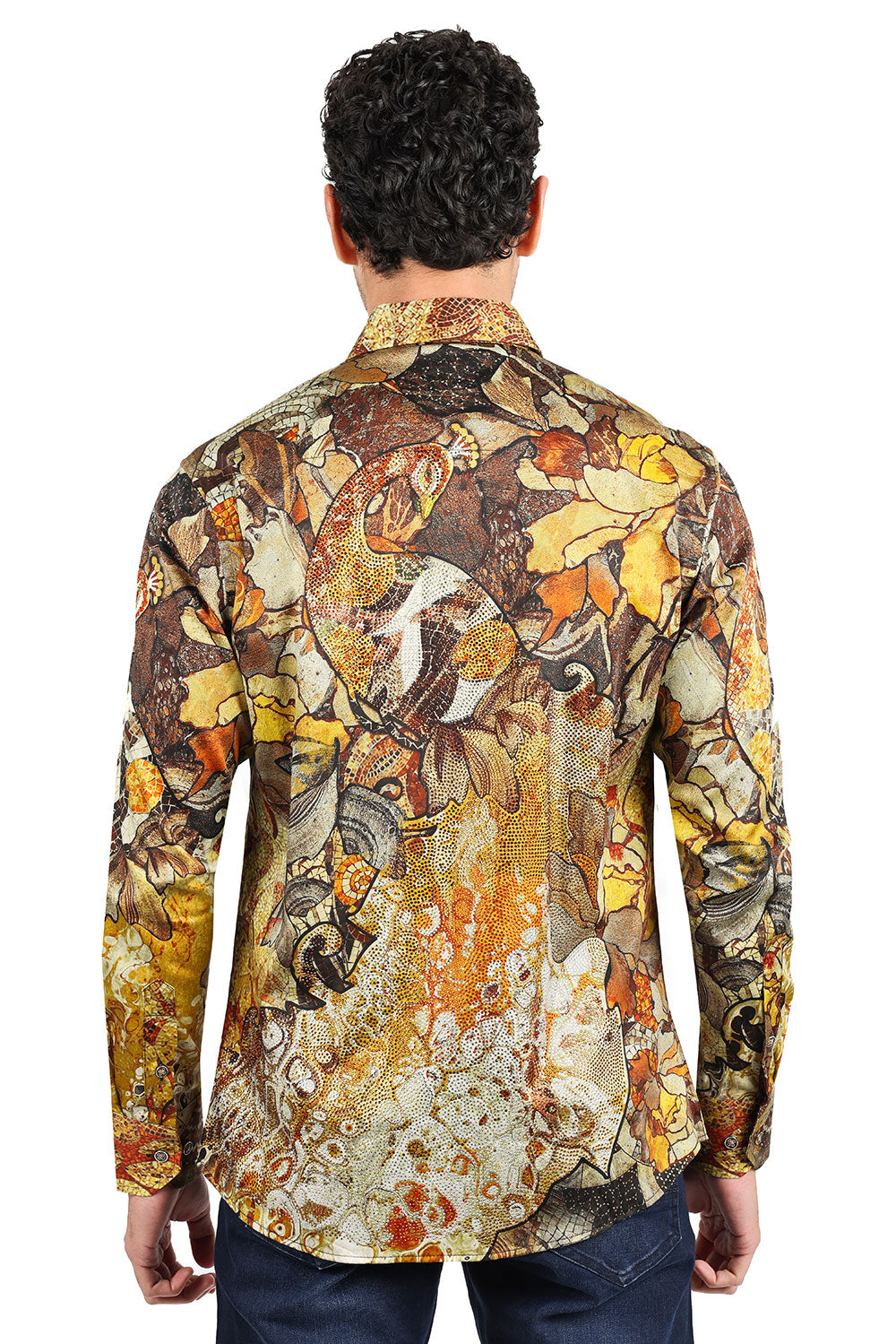 BARABAS men's Peacock Abstract printed long sleeve shirts 2SPR31