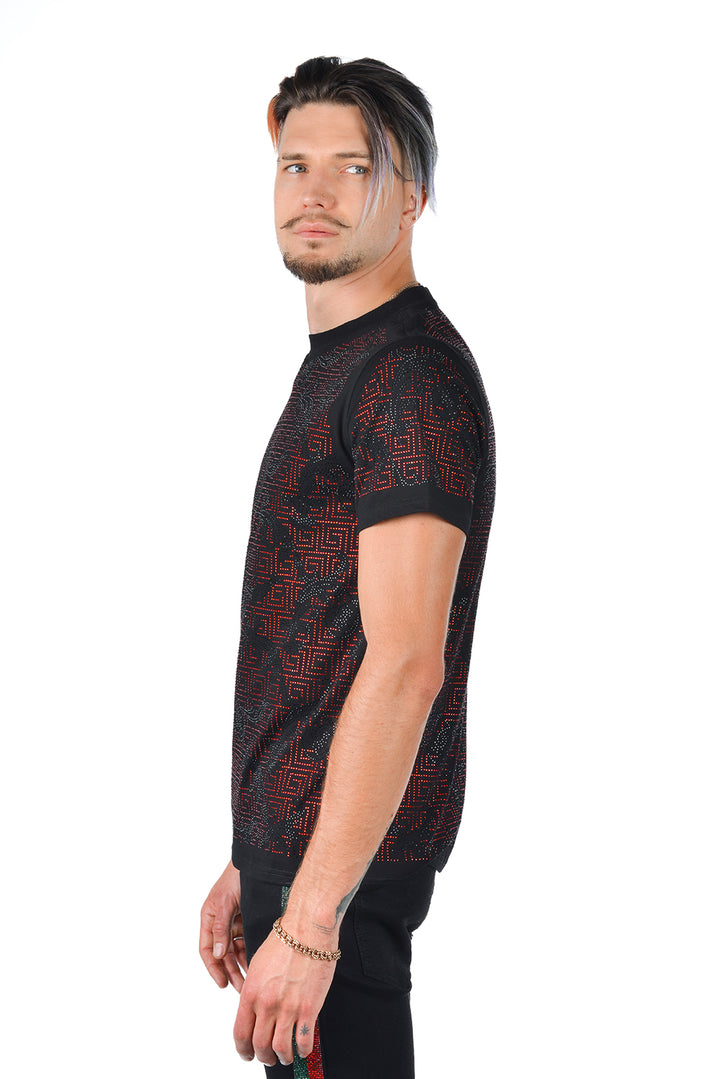 Barabas Men's Greek Key Floral Printed Design Luxury T-Shirts 2ST945
