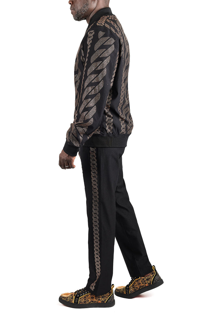 Barabas Men's Chain Rhinestone Pattern Design Luxury Loungewear 2STM13 Black Gold